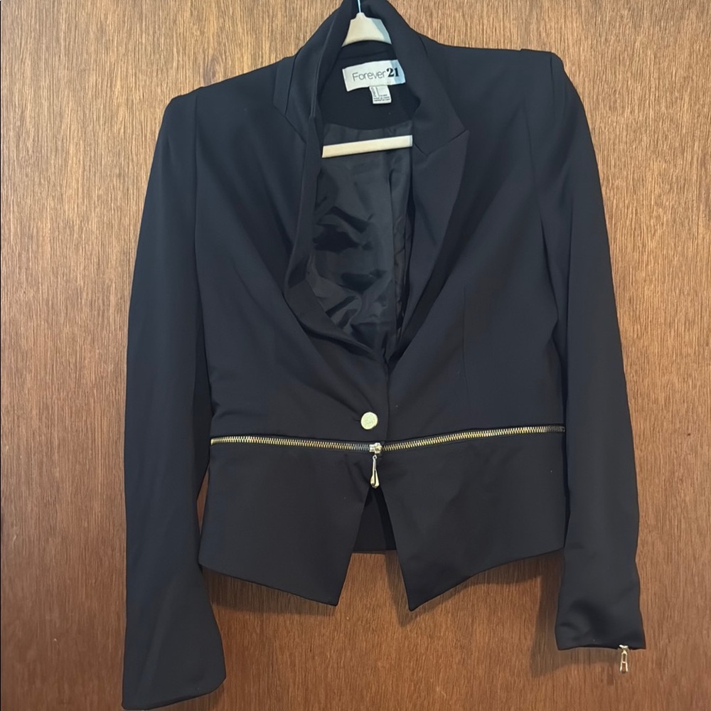 Forever 21 Black Tailored Blazer with Edgy Zipper